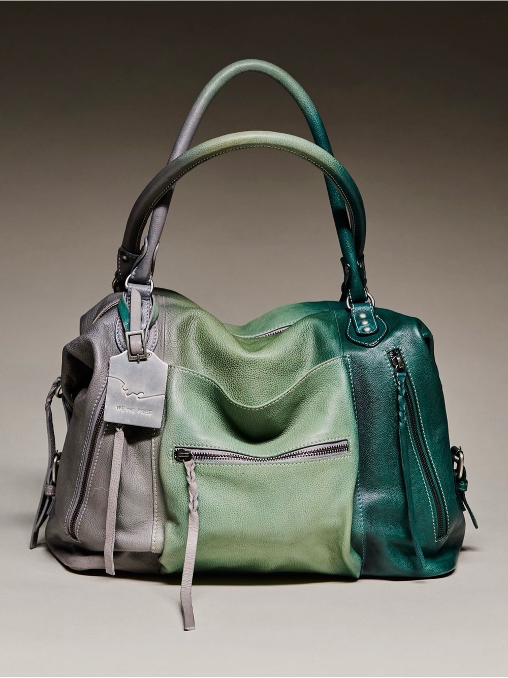 Free People Ombre Leather Shoulder Bag in Green and Gray